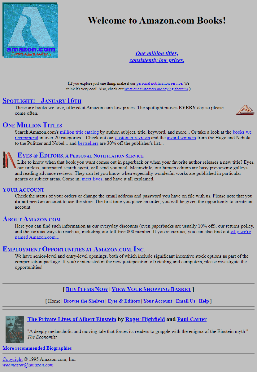 12 Nostalgic Website Designs: Space Jam, NeoPets and More! | Westco Web Design Amazon.com first website design 1995