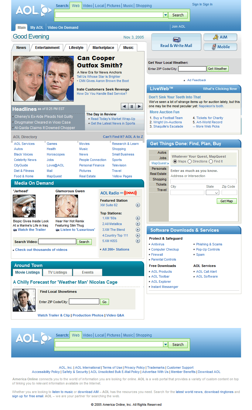 12 Nostalgic Website Designs: Space Jam, NeoPets and More! | Westco Web Design AOL.com website design 2005