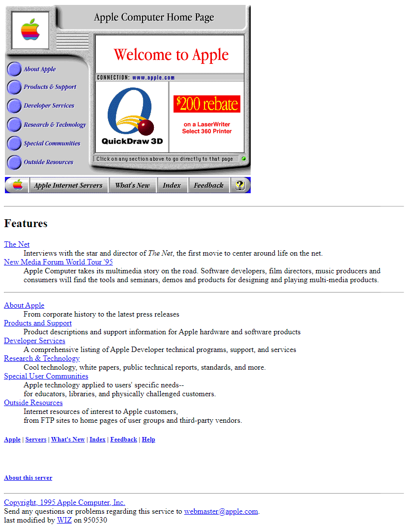 12 Nostalgic Website Designs: Space Jam, NeoPets and More! | Westco Web Design Apple.com web design in 1995