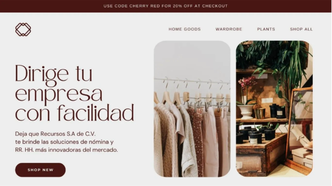 A website mockup using the Cherry Red color from Pinterest's color palette for 2025