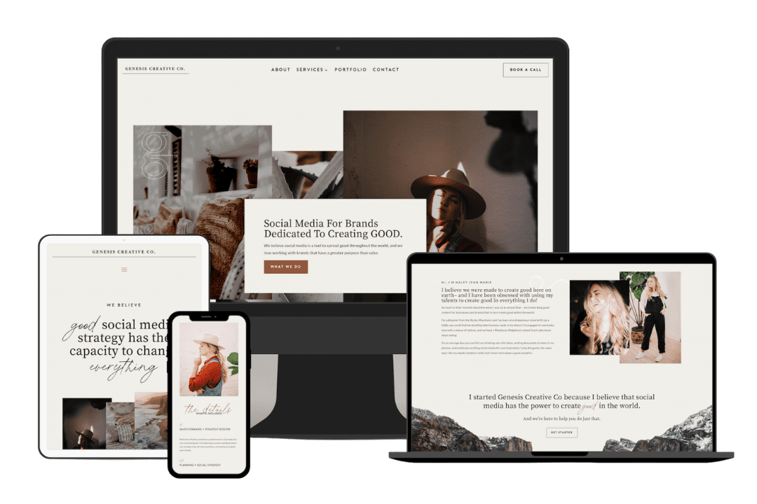 Case Study: Website Design for a Social Media Strategist | Westco Web Design Mockup of responsive website design for a Colorado-based social media strategist, displayed on desktop, tablet, and phone screens.