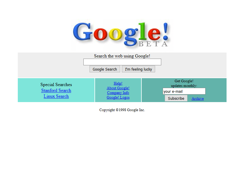 12 Nostalgic Website Designs: Space Jam, NeoPets and More! | Westco Web Design Google's web design in 1998