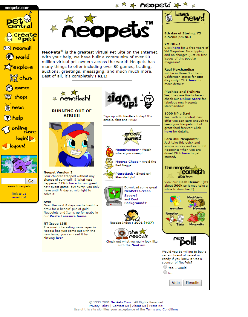 12 Nostalgic Website Designs: Space Jam, NeoPets and More! | Westco Web Design Neopets.com website design 2001