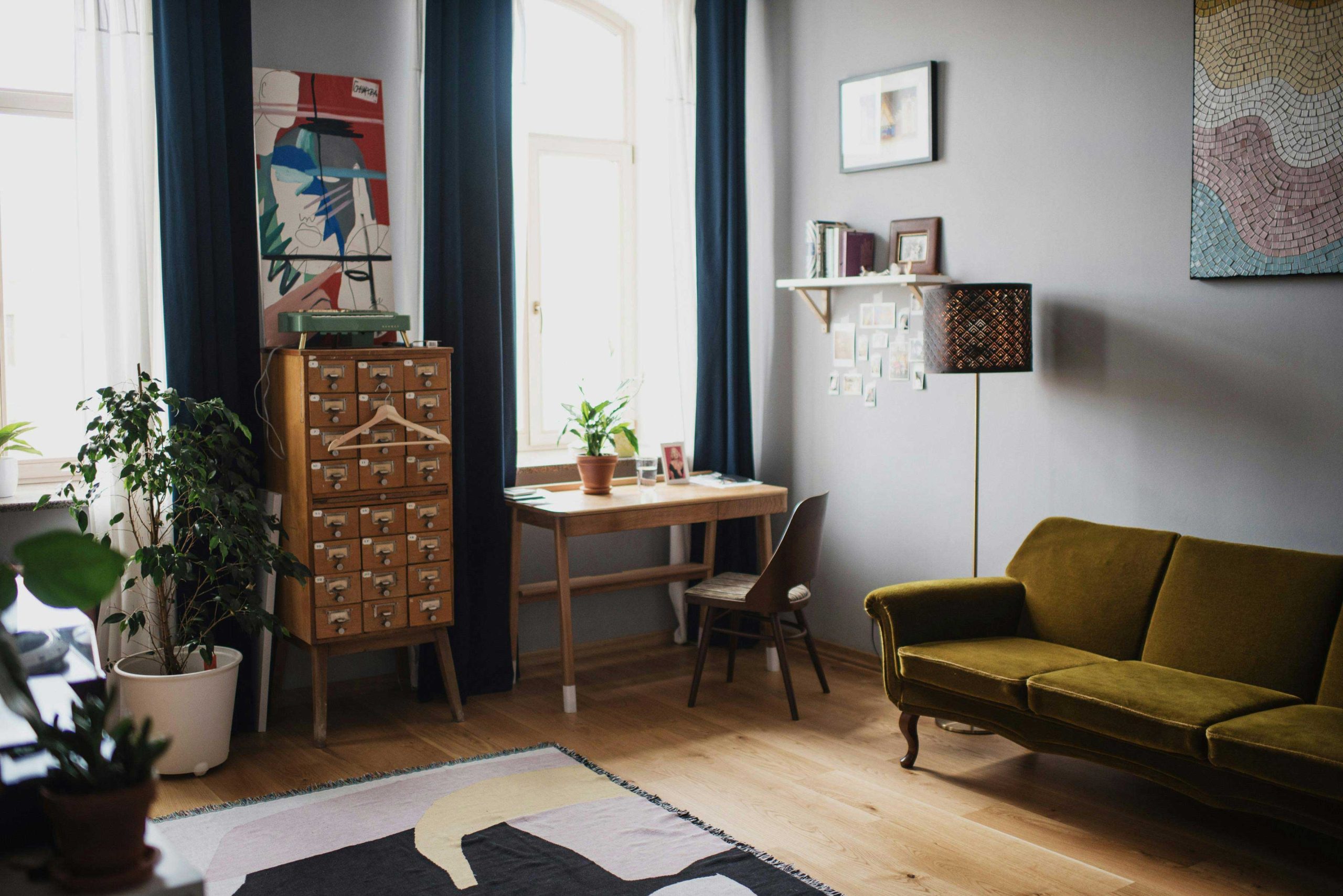 Warm, creative home office setup showing an inviting environment for designing a website or choosing between AI website builders and professional web design.