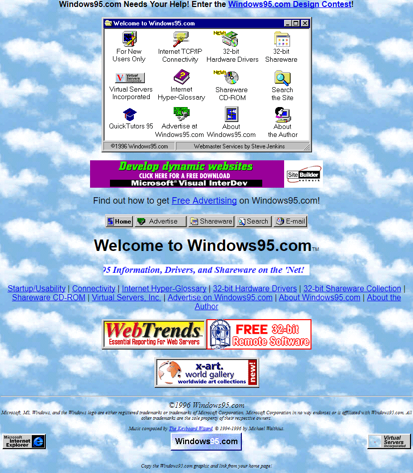 12 Nostalgic Website Designs: Space Jam, NeoPets and More! | Westco Web Design Windows 95 website design in 1996